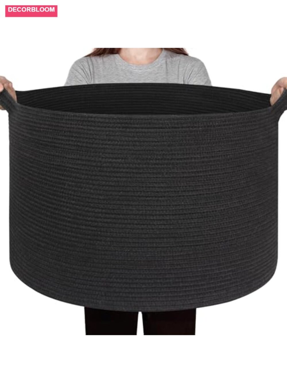 Large Woven Cotton Rope Storage Basket Blanket Toy Organizer Bin with Handles